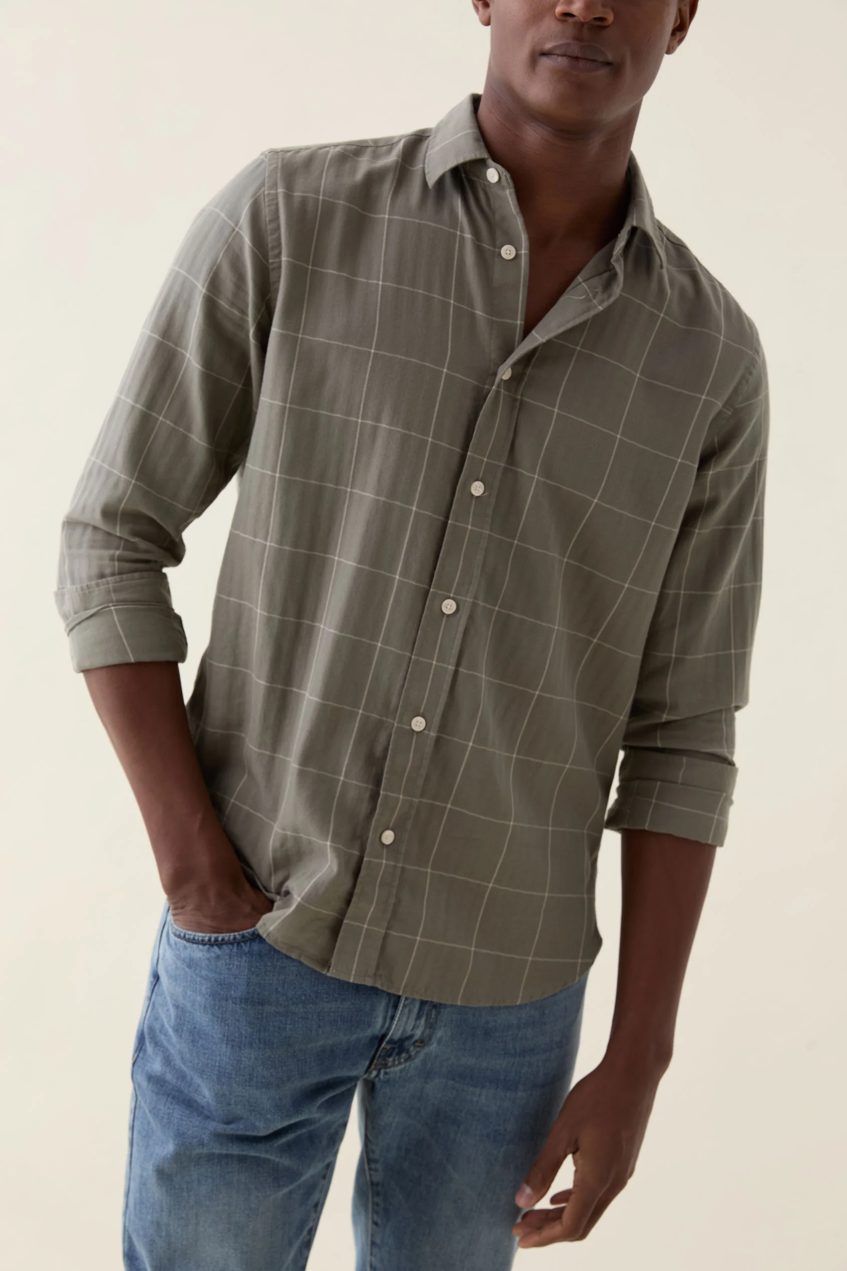 Halnaker Khaki Check Shirt - Image 3